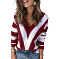 Color Block Striped V Neck Sweater for Women Long Sleeve Knit Pullover Jumper Tops