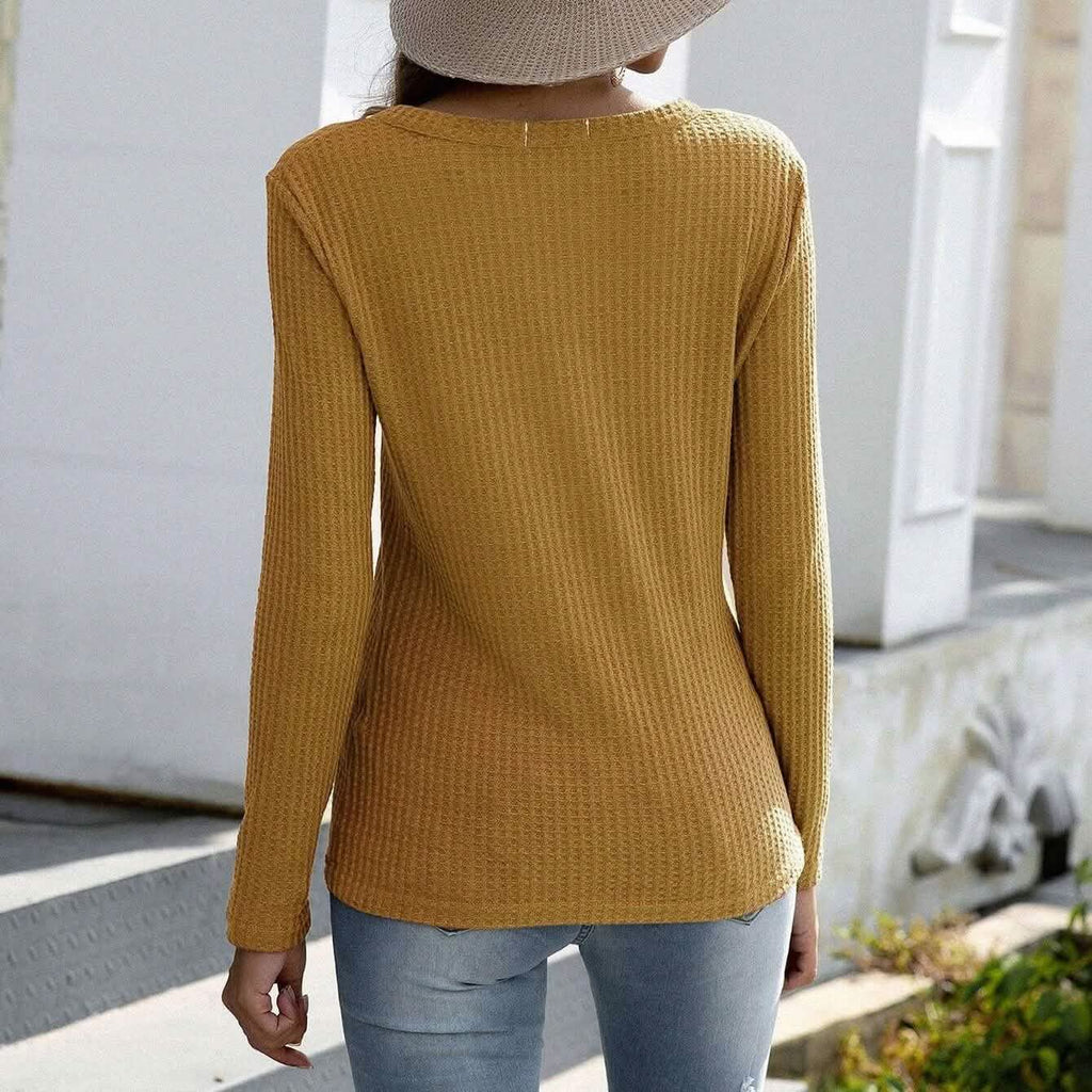 Notched Waffle Knit Solid Tee