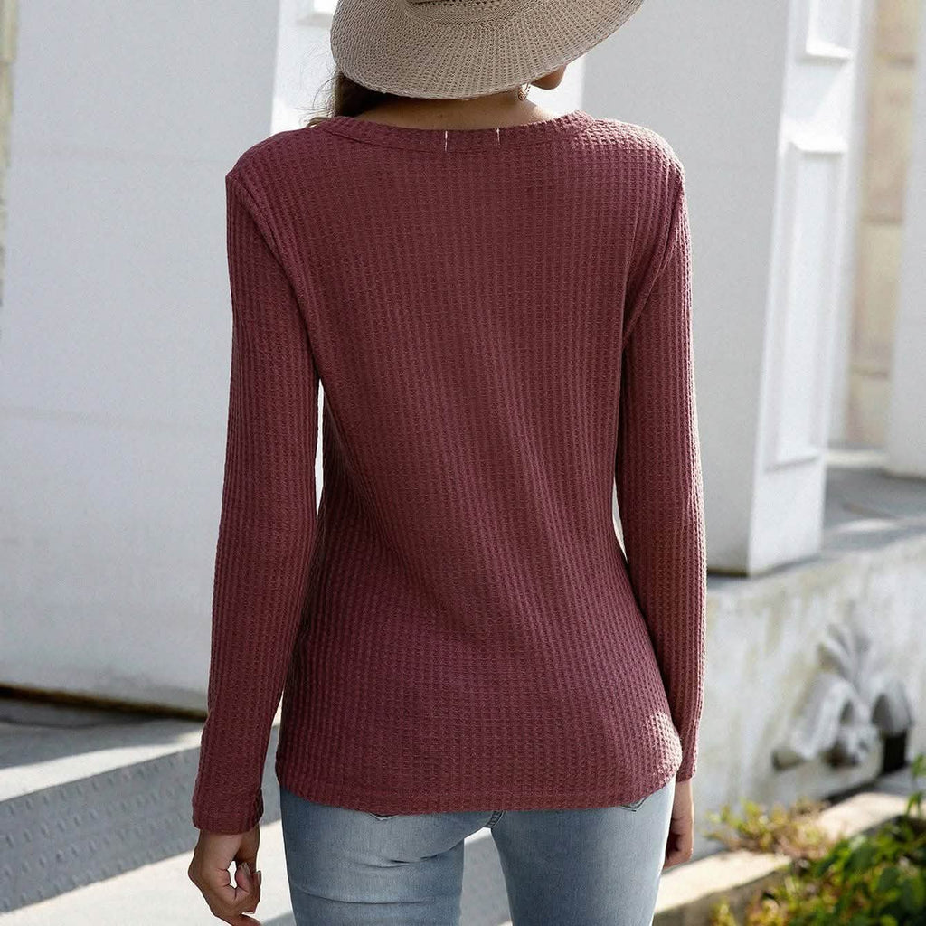 Notched Waffle Knit Solid Tee