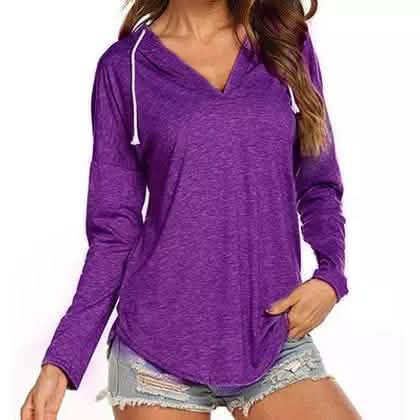 Women Modern Deep V Neck Solid Drawstring Loose Sweatshirt Basic Tunic