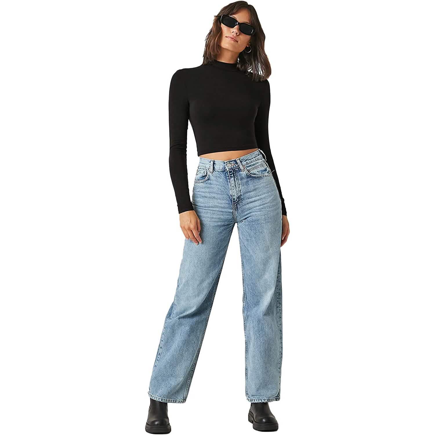 Women's Basic Mock Neck Long Sleeve Top