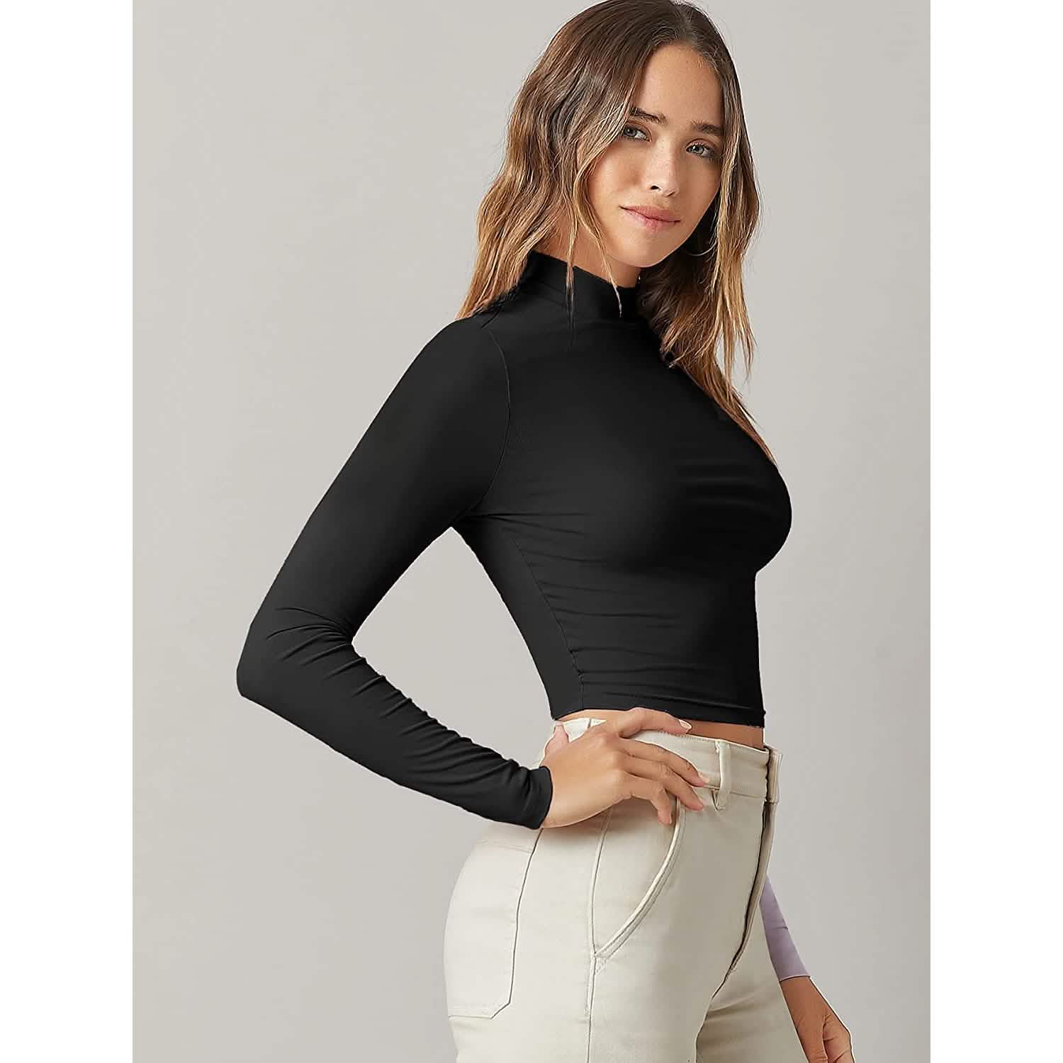 Women's Basic Mock Neck Long Sleeve Top