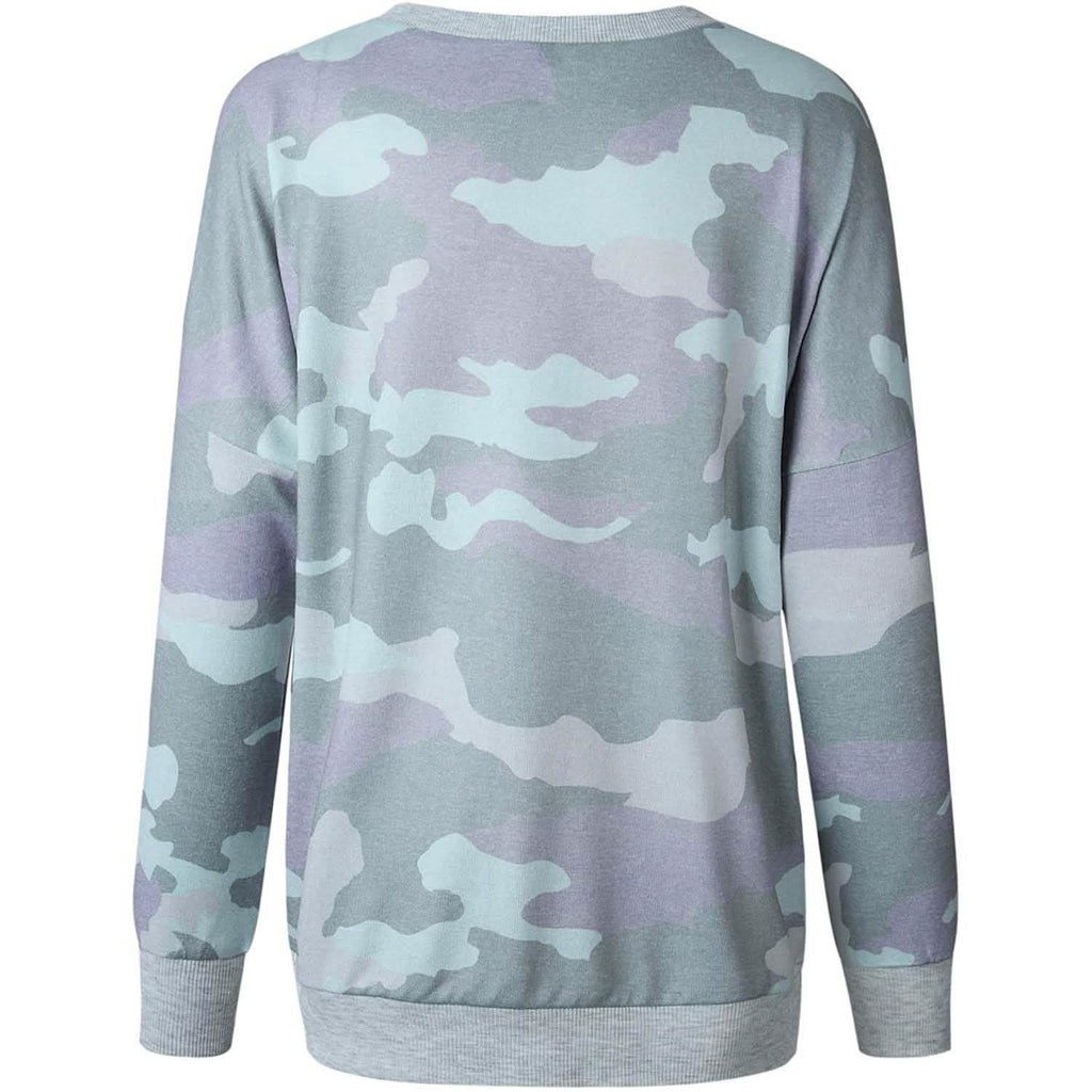 Women's Camouflage Print Casual Leopard Pullover Long Sleeve Sweatshirts