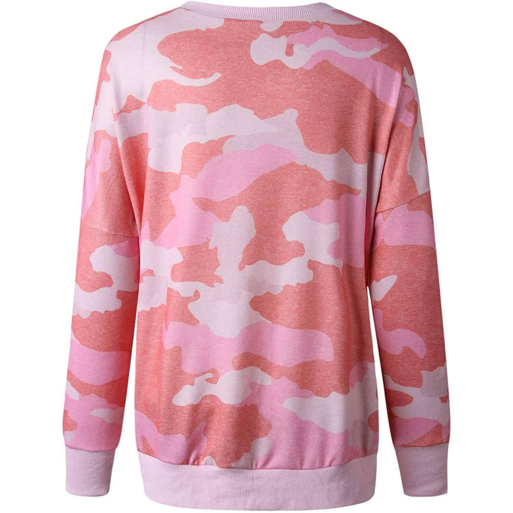 Women's Camouflage Print Casual Leopard Pullover Long Sleeve Sweatshirts