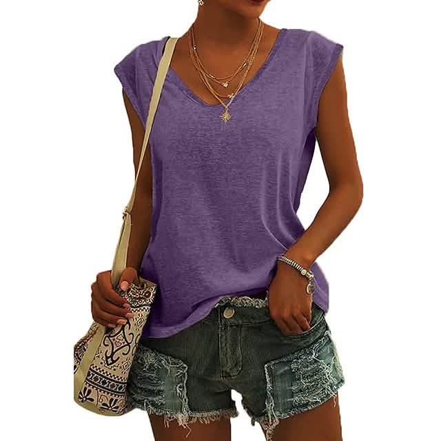 Women's Cap Sleeve T-Shirt Casual Loose Fit Tank Top