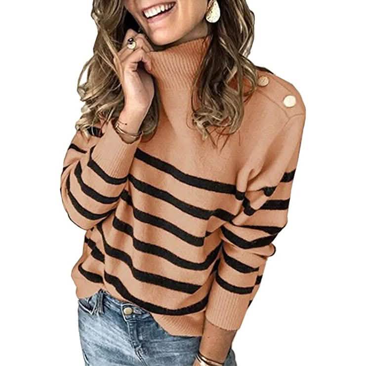 Women's Casual Long Sleeve Crewneck Patchwork Knit Sweater Top