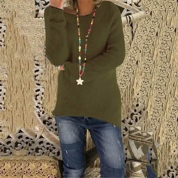 Women's Fashion Autumn and Winter Long Sleeve Knitted Sweaters Solid Color Warm Pullover Tops