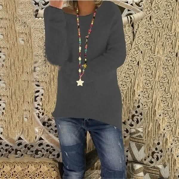 Women's Fashion Autumn and Winter Long Sleeve Knitted Sweaters Solid Color Warm Pullover Tops