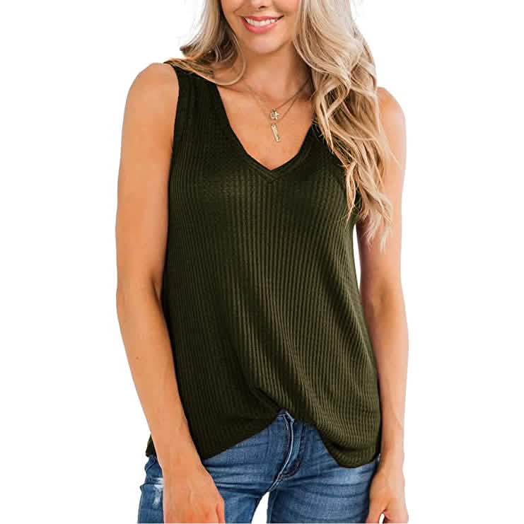Women's Waffle Knit V Neck Tank Top