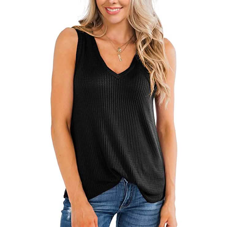 Women's Waffle Knit V Neck Tank Top